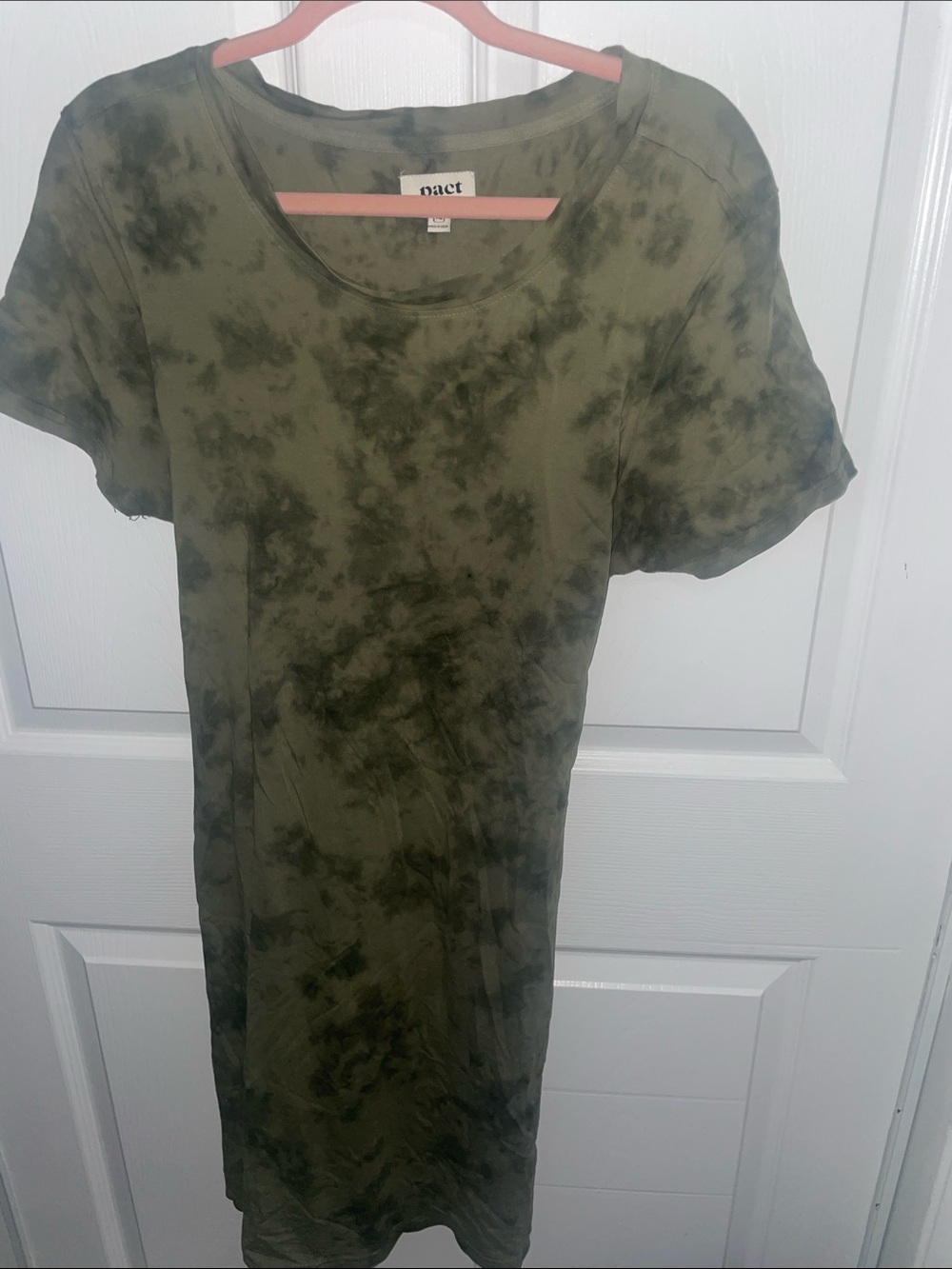 Pact Olive Green Tie-Dye T-Shirt Dress